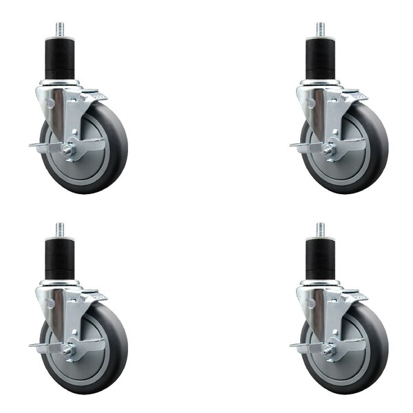Service Caster 5'' Thermoplastic Rubber Swivel 1-3/4'' Expanding Stem Caster Set with Brake, 4PK SCC-EX20S514-TPRB-TLB-134-4 - main